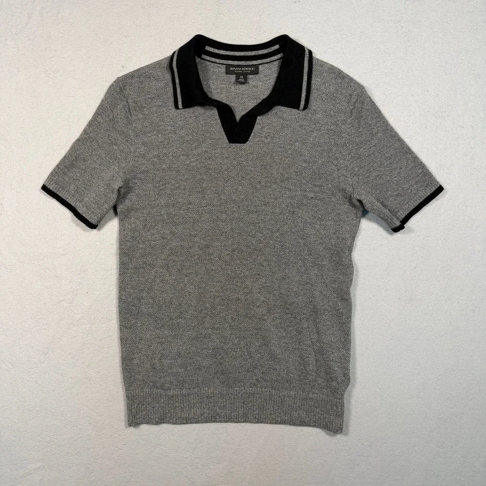 Banana Republic Mens XS Organic Cotton Knit Polo Sweater Grey Johnny Collar Top